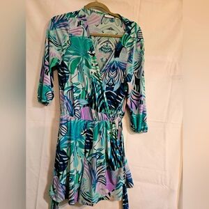 Colorful Leaf Print Wrap Romper